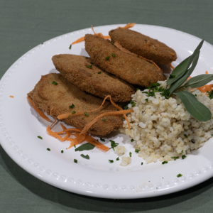Crocantes de zucchini con arroz yamani