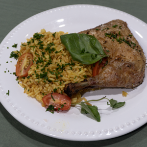 1/4 de pollo con arroz azafranado
